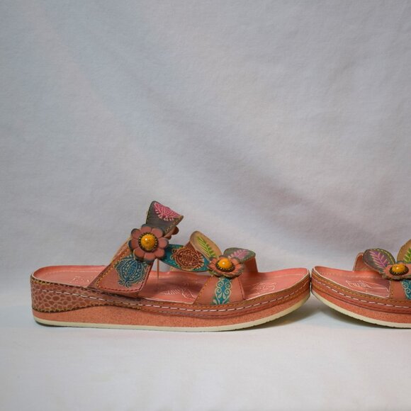 Spring Step L'Artiste Pink Floral Adjustable Slide On Sandals Size 7 - Picture 5 of 6